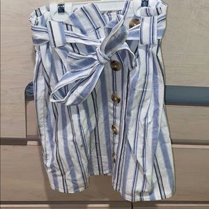 blue & white striped skirt with buttons & bow